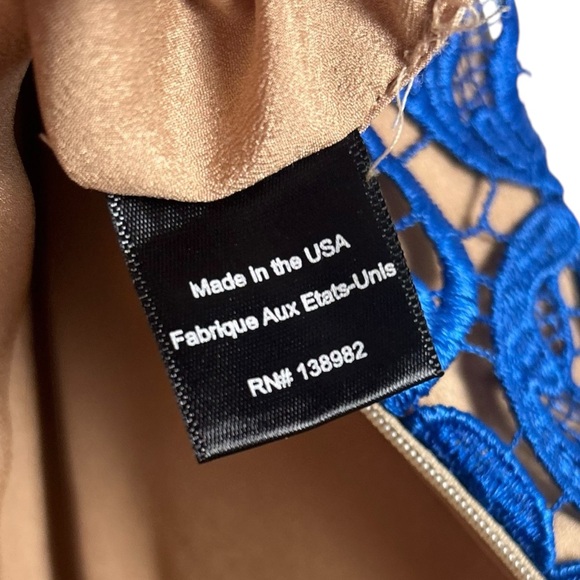 Dress The Population blue lace lined nude dress back zip EUC SZS - Picture 6 of 7